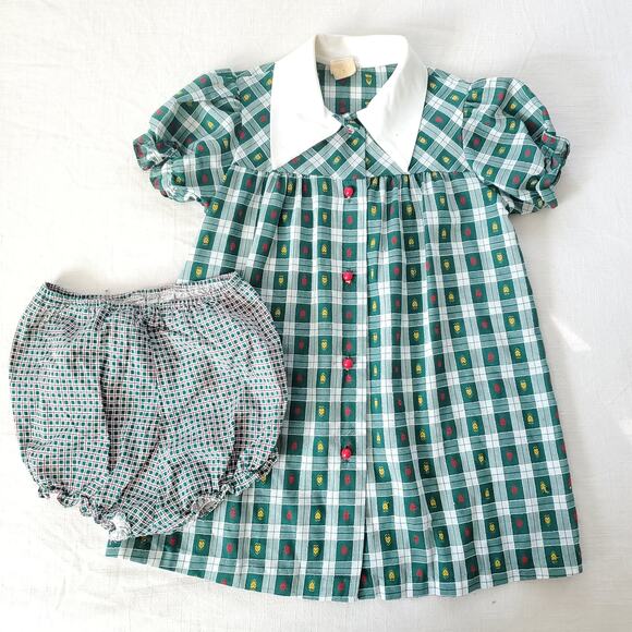 Vintage Other - Vintage 70s Green Plaid Dress + Bloomers 5t